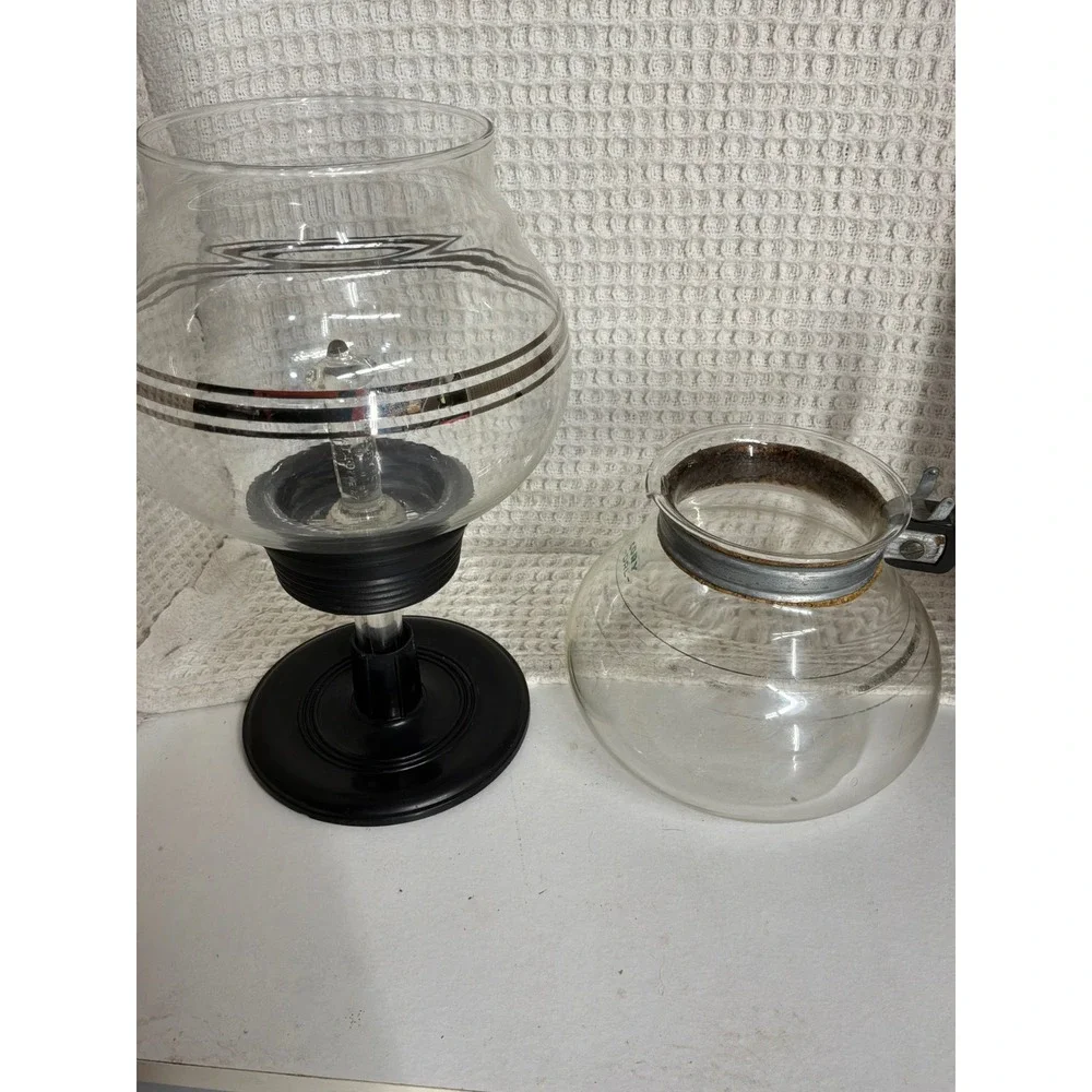 Vintage Cory Glass Vacuum Siphon Coffee Maker Set Clear Black Silver Striped
